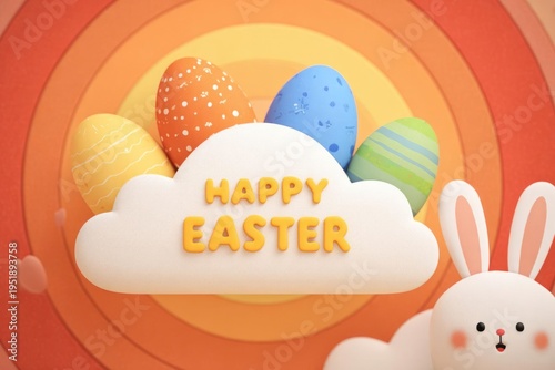 Wallpaper Mural Easter Bunny Happy Easter Eggs on Cloud Torontodigital.ca