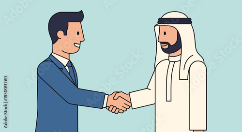 Businessman and Arab man handshake.