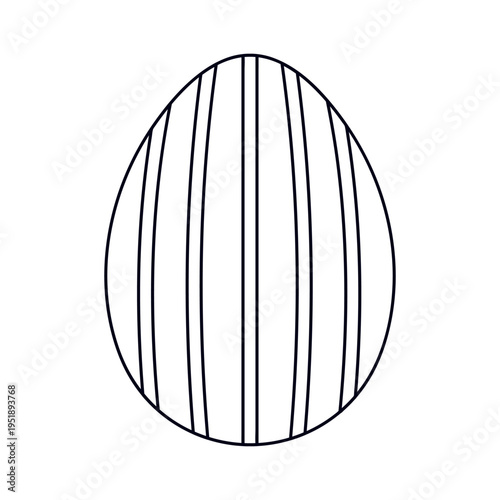 Outline Easter egg with vertical stripe ornament in line art style. Isolated on white background. Simple coloring page vector illustration for children, holiday activity design, print. Hand drawn.