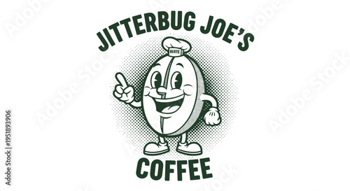 Jitterbug Joes Coffee Bean Mascot Logo Design.