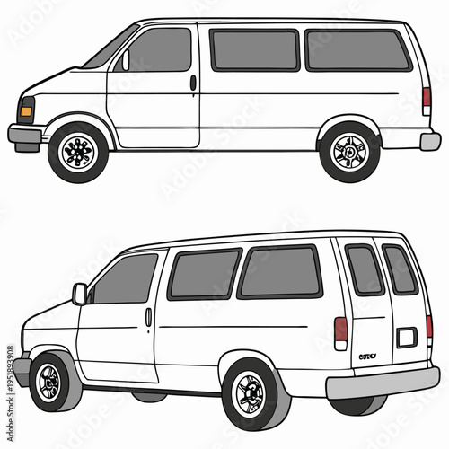 Side and rear view of a white cargo van illustration