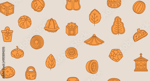 Seamless Pattern of Traditional Chinese Mooncakes for Mid-Autumn Festival.