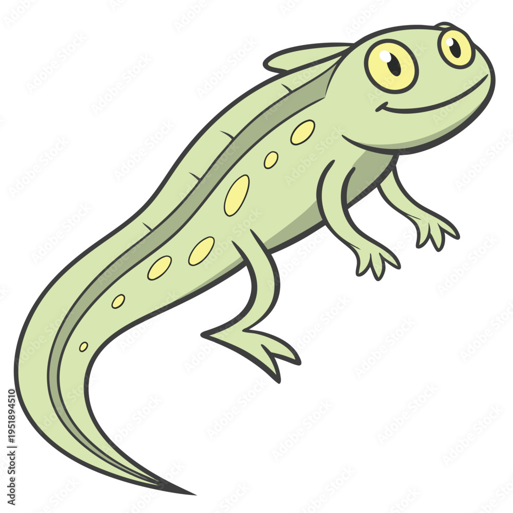 Obraz premium Cute cartoon green lizard or newt character