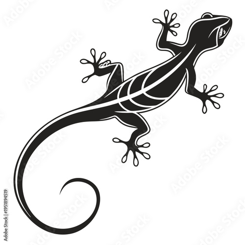 Black and white tribal lizard silhouette vector illustration