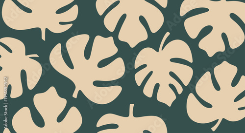 Stylized Monstera Leaf Pattern Design Tropical Botanical Illustration.