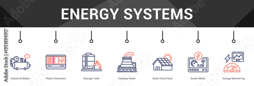 Energy Systems  Modern and clean web banner illustration vector featuring thematic icons