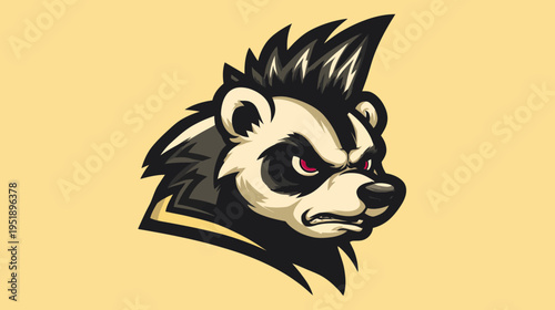 A stylized illustration of an angry animal's head, featuring a mohawk on a light orange background