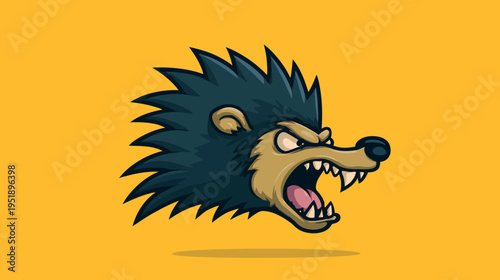 A cartoon-style illustration of an angry creature with sharp quills and bared teeth