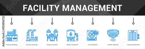 Facility Management  Modern and clean web banner illustration vector featuring thematic icons