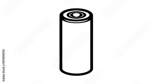 Isometric graphic of a cylindrical object with a round top and thick black border