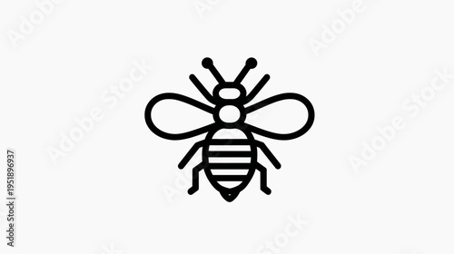 Black and white line art illustration of a bee, centered on a white background
