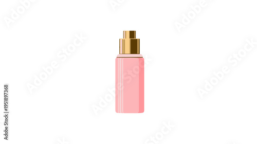 A vector illustration depicting a pink and gold cosmetic spray bottle, on white background