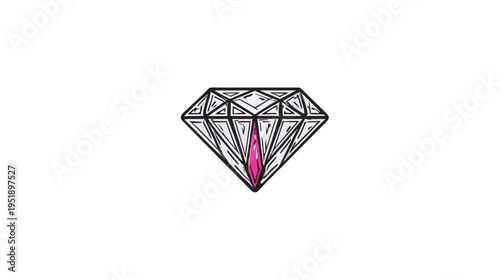 Black and white illustration of a cut gemstone, with a pink accent in the center