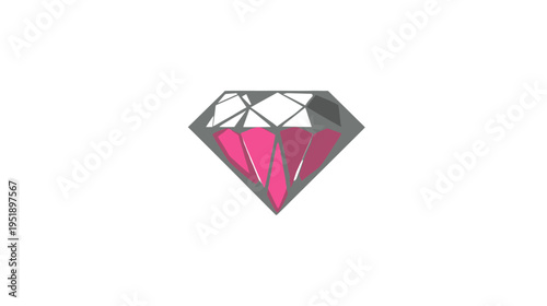 A gemstone illustration featuring a dark grey outline, white details, and pink and grey facets