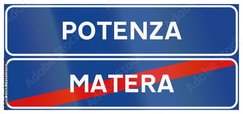 Road sign used in Italy - Boundary sign of Matera and Potenza
