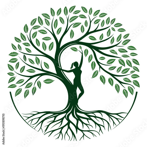 Abstract Tree of Life Logo with Circular Roots vector illustration