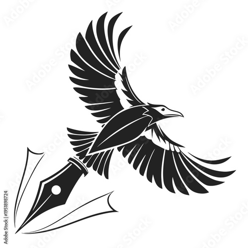 Pen Nib Logo Transforming into a Bird Creative Writing vector illustration