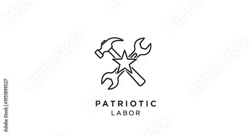 Patriotic Labor Day vector icon with crossed hammer and wrench