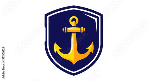 A navy blue shield with a gold anchor icon design