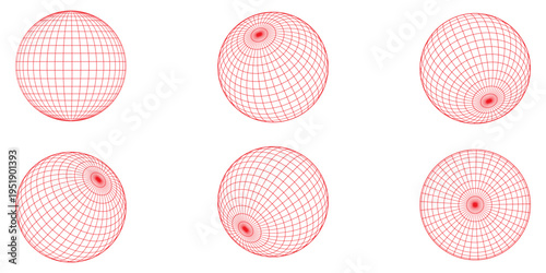 Wireframe Globe Sphere Set -  Vector Geometry Illustration