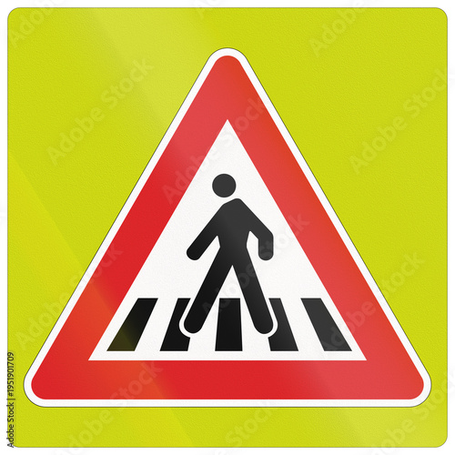 Road sign used in Italy - Pedestrian crossing ahead