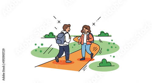 cartoon illustration of two people walking on sidewalk