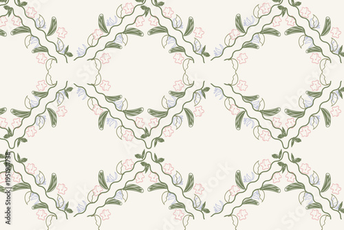 Spring Diamond Trellis Floral Evergreen Seamless Pattern pattern featuring light floral element in square geometric form  perfect for  background, fabric, wallpaper, posters