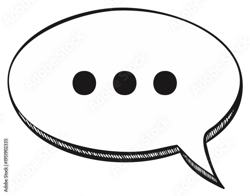Hand Drawn Speech Bubble with Ellipsis Dots Indicating Thinking or Chat Message