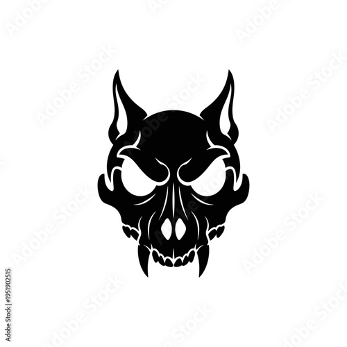 Aggressive black demon mask silhouette vector art for Halloween horror design