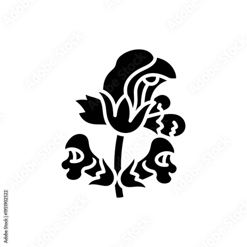 Hand drawn black ink plant with four smiling faces leaves vector illustration