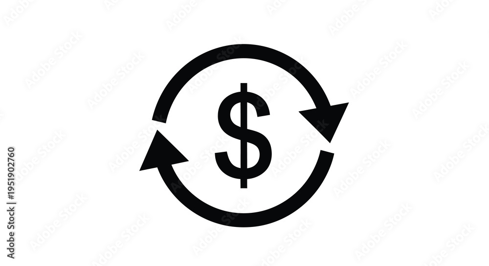 Fototapeta premium A simple black icon depicts a dollar sign within a circular arrow suggesting financial flow or exchange high quality