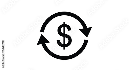 A simple black icon depicts a dollar sign within a circular arrow suggesting financial flow or exchange high quality