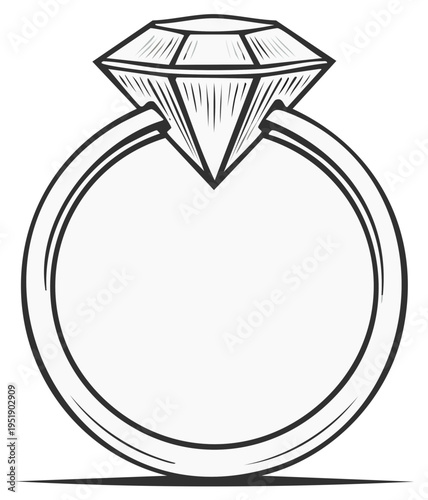 Elegant Diamond Ring Illustration with Intricate Details for Wedding and Romance Projects