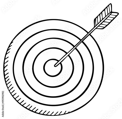Hand drawn target with arrow in bullseye sketch symbolizing success and accuracy in goals achievement
