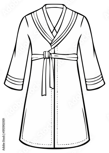 Outline Illustration of a Robe with Tie Belt and Striped Cuffs and Collar