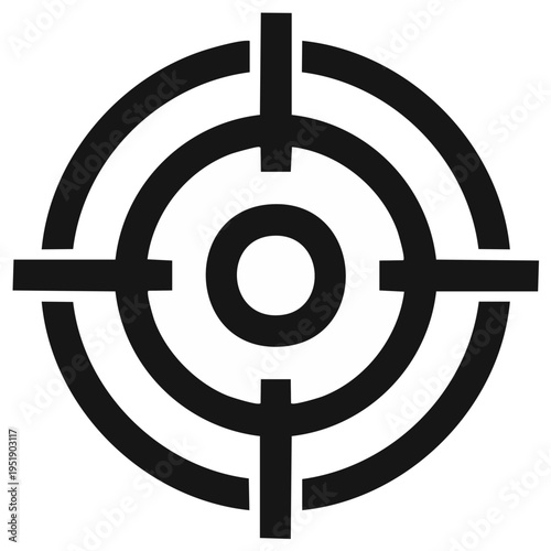 Precision aiming reticle target symbol for accuracy and focus in black and white graphic