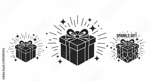 A Collection of Festive Gift Box Icons with Sparkling Accents Showcasing Holiday Celebrations and Special Occasions Representing Generosity and Joyful Giving Experiences