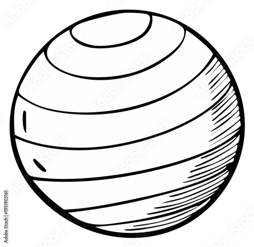 Fitness Exercise Ball Graphic Illustration:  Gym Activity Equipment, Hand Drawn