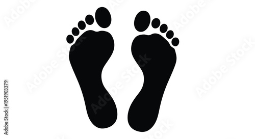 A stark depiction showcases two black footprints against a clean white background suggesting movement or presence high quality professional