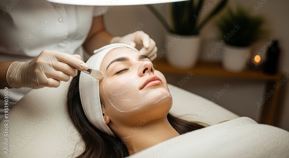 Naklejka premium Woman receiving facial treatment in spa wellness center