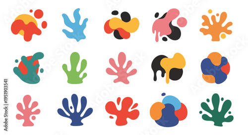 Assorted Organic Shape Art Compositions in Vivid Colors Displayed on Canvas Creative Design Elements for Decorative and Thematic Applications Flat Abstract Forms Hand Drawn