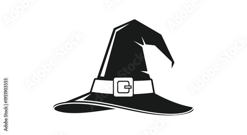 A striking black silhouette depicts a classic witch s hat complete with a pointed crown and decorative belt high quality