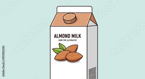 Carton of Almond Milk Alternative Beverage Concept for Healthy Diet and Lifestyle Vegan Option Featuring Nuts and Leaves Non Dairy Drink for Breakfast and Cereal Healthy Eating Choice