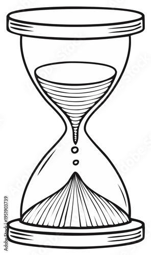 Stylized hourglass with sand flowing through a narrow passage symbolizing passing time and measurement