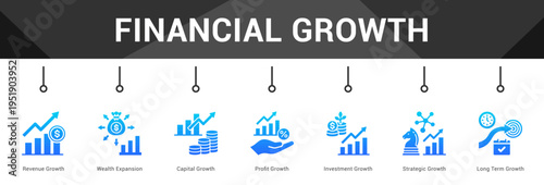 Financial Growth  Modern and clean web banner illustration vector featuring thematic icons