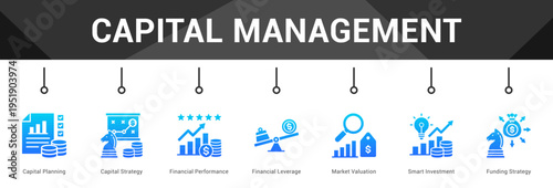 Capital Management  Modern and clean web banner illustration vector featuring thematic icons