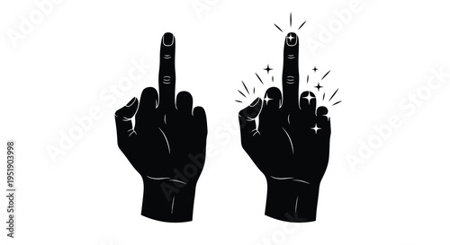 Two silhouetted hands displaying the middle finger one with sparkling star effects against a white background high quality professional