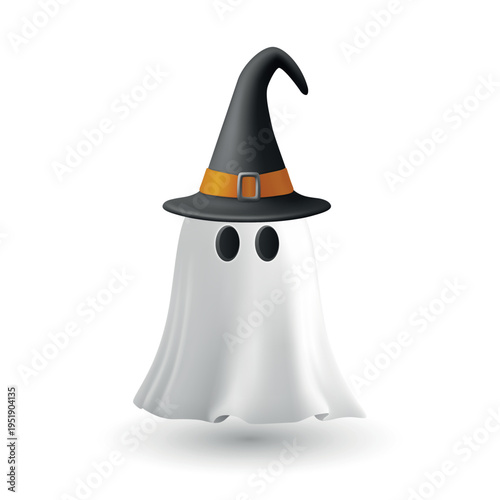 3D Cute Ghost with Witch Hat
