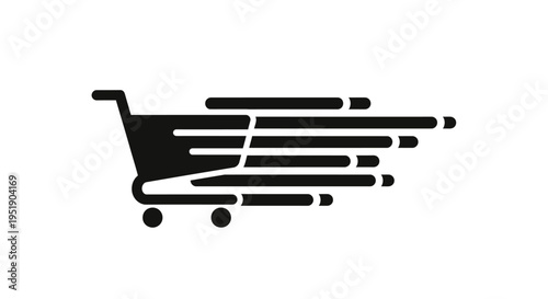 Fast shopping cart icon with speed lines, e-commerce concept, isolated white background.