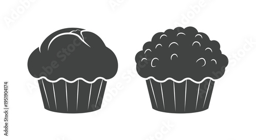 A black and white illustration depicts two muffins one smooth and one textured presented side by side high quality professional detailed